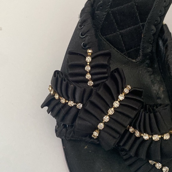 Betsey Johnson Satin Black Peep Toe Mules Heels size 7 M - Picture 4 of 9